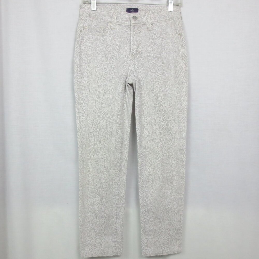 New NYDJ Cream Jeans Trendy Snakeskin Print Soft Stretch Reg Rise Ankle Size 0P